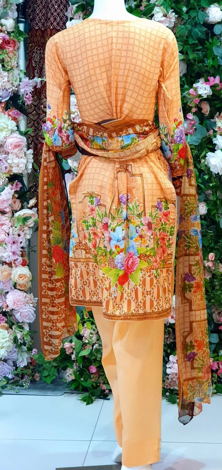 SAFFRON PEACH READYMADE PAKISTANI PRINTED LAWN SUIT